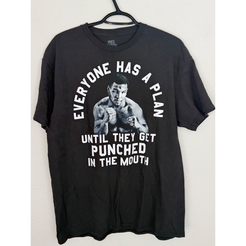 Mike Tyson Everyone Has A Plan Graphic T-Shirt Black Mens Large Boxing Tee